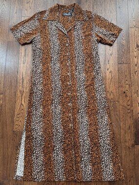 Vintage 90s Nick & Sarah Silk Leopard Print Shirt Dress Large